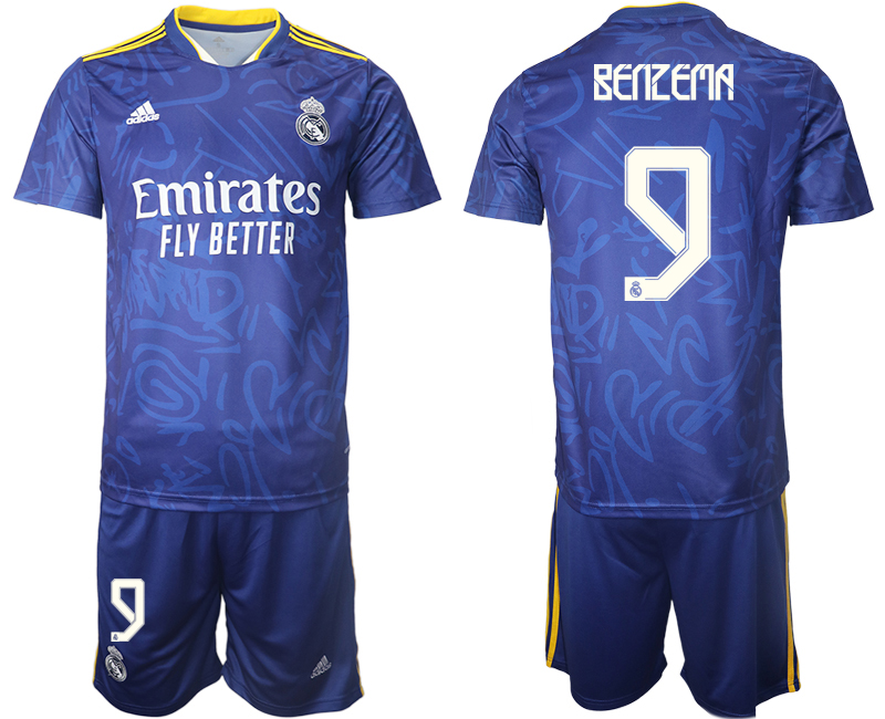 Men 2021-2022 Club Real Madrid away blue #9 Soccer Jersey->customized soccer jersey->Custom Jersey